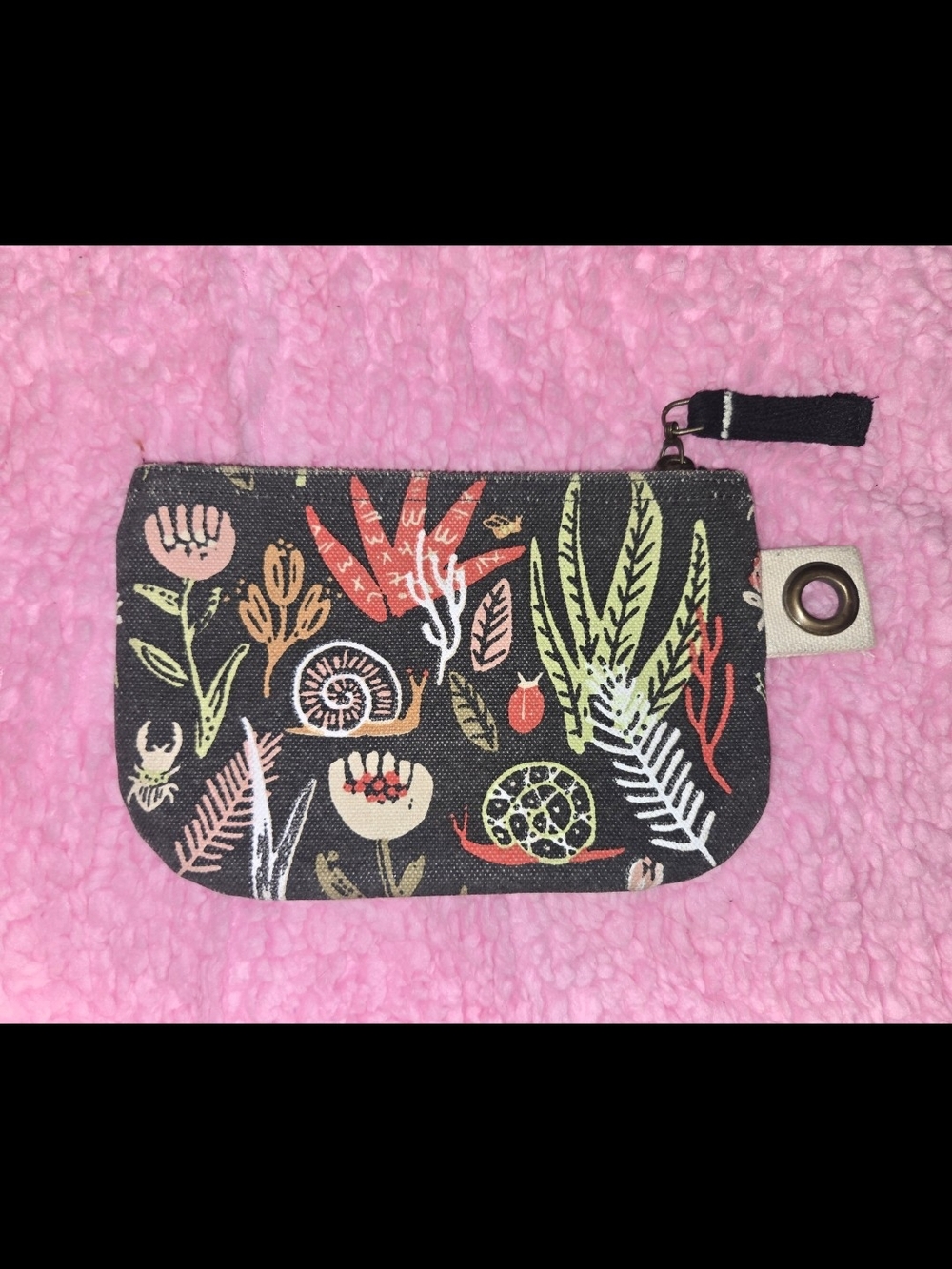 Floral Snail Print Canvas Coin Pouch - Black Multi